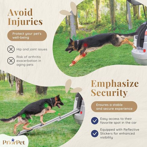 Dog Ramp for Car - Anti-Slip Dog Car Ramp for Large Dogs SUV - Stable 250LBS Capacity - Telescoping Pet Ramp for Car - Portable - Night Safety Reflective Sides - Fixing Clip - Black in Saudi Arabia