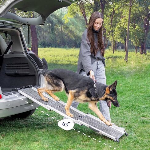 Dog Ramp for Car - Anti-Slip Dog Car Ramp for Large Dogs SUV - Stable 250LBS Capacity - Telescoping Pet Ramp for Car - Portable - Night Safety Reflective Sides - Fixing Clip - Black in Saudi Arabia