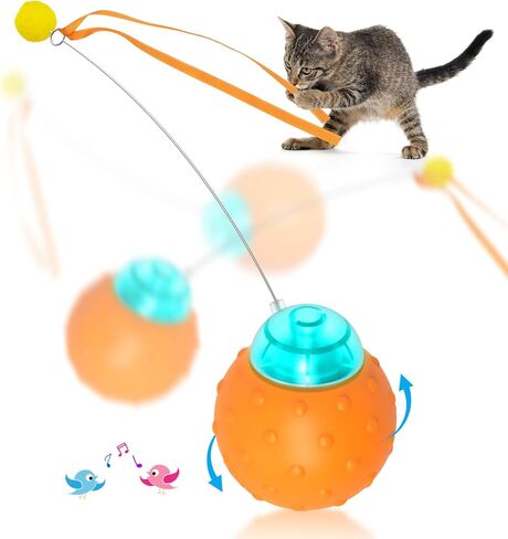 Interactive Cat Toy Ball, Touch Activated Cat Toys for Indoor Cats with Chirping Bird, Automatic Rolling Ball, Rechargeable Self Play Cat Toys in Saudi Arabia