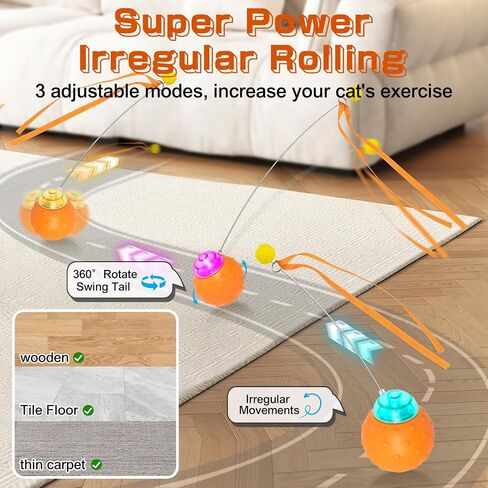 Interactive Cat Toy Ball, Touch Activated Cat Toys for Indoor Cats with Chirping Bird, Automatic Rolling Ball, Rechargeable Self Play Cat Toys in Saudi Arabia