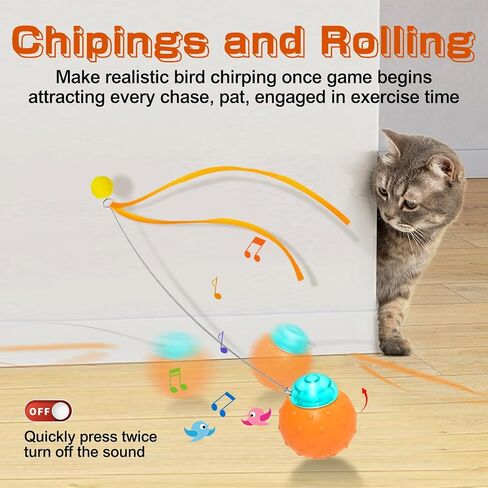 Interactive Cat Toy Ball, Touch Activated Cat Toys for Indoor Cats with Chirping Bird, Automatic Rolling Ball, Rechargeable Self Play Cat Toys in Saudi Arabia