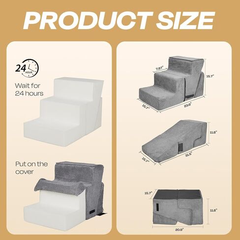 سلالم الكلاب 3 في 1 من Supet للكلاب الصغيرة لتجلس على السرير، منحدر للكلاب للأريكة والسرير، خطوات للكلاب للسرير مع قاعدة غير قابلة للانزلاق وغطاء قابل للغسل، سلالم الحيوانات الأليفة in Kuwait