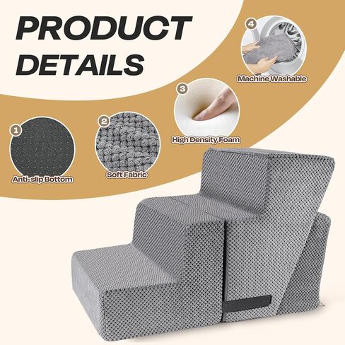 سلالم الكلاب 3 في 1 من Supet للكلاب الصغيرة لتجلس على السرير، منحدر للكلاب للأريكة والسرير، خطوات للكلاب للسرير مع قاعدة غير قابلة للانزلاق وغطاء قابل للغسل، سلالم الحيوانات الأليفة in Kuwait