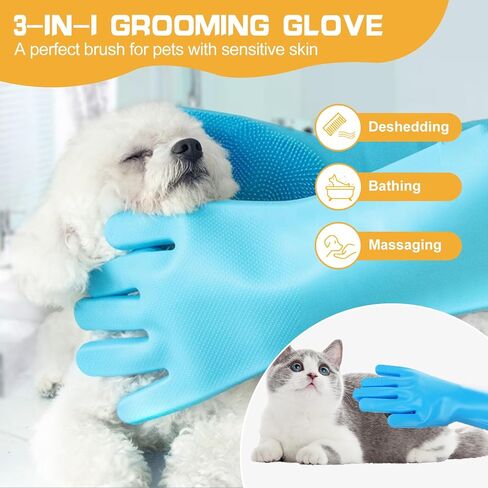 Pet Beauty Gloves, Heat-Resistant Silicone, 5 Finger Design for Bathing and Massaging Dogs and Cats (Cherry Blossom Powder) in Saudi Arabia