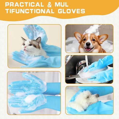 Pet Beauty Gloves, Heat-Resistant Silicone, 5 Finger Design for Bathing and Massaging Dogs and Cats (Cherry Blossom Powder) in Saudi Arabia