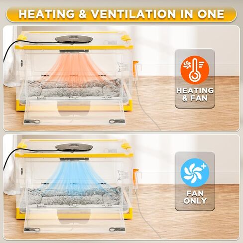 TURBRO 85L Pet Incubator, Precision Temperature Control for Puppy & Kitten Care, with Adjustable Fan Speed, Multifunctional LED Panel, Respiratory Support Nebulizer, Humidity Monitoring in Saudi Arabia