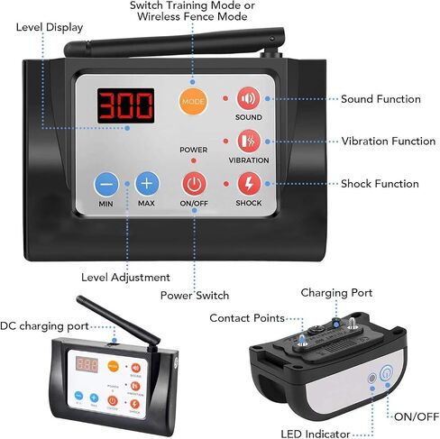 Electric Wireless Dog Fence System, Pet Containment System with Waterproof and Rechargeable Training Collar Receiver for 2 Dogs Pets Container Boundary (Black) in Saudi Arabia