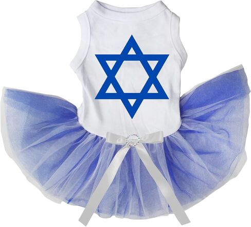 Petitebella Hexagram Star Puppy Dog Dress (White/Blue Candlesticks, Small) in Kuwait