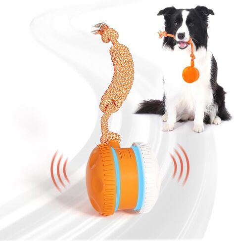 Interactive Dog Ball, Random Path Electric Automatic Moving and Rolling Dog Toy with Rope for Small Medium Large Dogs, Motion-Activated Dog Stimulation Toy for Boredom Relief (Orange-Red) in Saudi Arabia