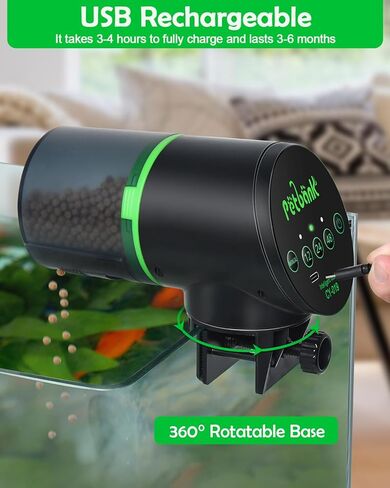 Automatic Fish Feeder for Aquarium - Rechargeable Fish Food Auto Dispenser Vacation Turtle Feeder with USB Charger Cable，LCD Screen, Customized Schedule in Kuwait