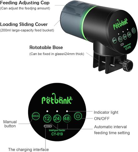 Automatic Fish Feeder for Aquarium - Rechargeable Fish Food Auto Dispenser Vacation Turtle Feeder with USB Charger Cable，LCD Screen, Customized Schedule in Kuwait