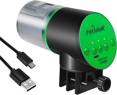 Automatic Fish Feeder for Aquarium - Rechargeable Fish Food Auto Dispenser Vacation Turtle Feeder with USB Charger Cable，LCD Screen, Customized Schedule in Saudi Arabia