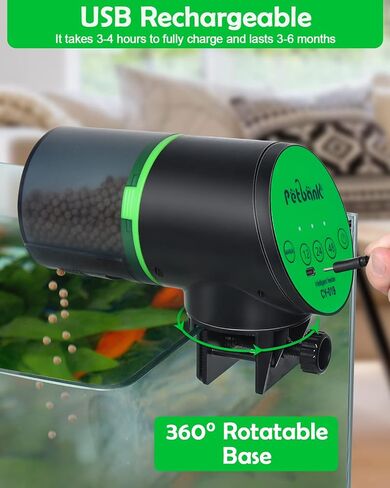 Automatic Fish Feeder for Aquarium - Rechargeable Fish Food Auto Dispenser Vacation Turtle Feeder with USB Charger Cable，LCD Screen, Customized Schedule in Saudi Arabia