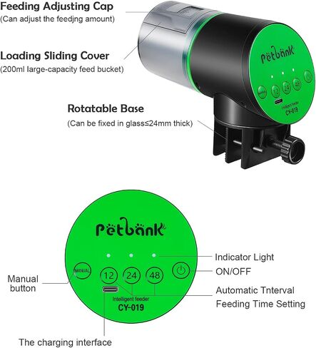 Automatic Fish Feeder for Aquarium - Rechargeable Fish Food Auto Dispenser Vacation Turtle Feeder with USB Charger Cable，LCD Screen, Customized Schedule in Saudi Arabia