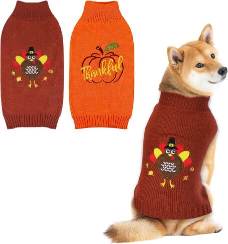 2 Pack Dog Thanksgiving Sweater, Knitted Thanksgiving Fall Dog Sweater Thanksgiving Dog Outfit Clothes Holiday Dog Sweaters for Small Medium Large Dogs Pets (Dark Brown & Yellow, X-Large) in Kuwait