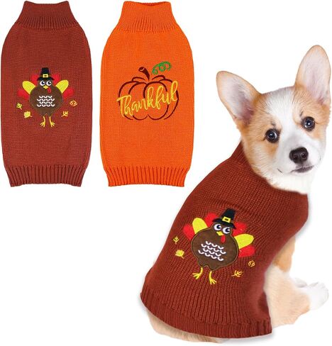 2 Pack Dog Thanksgiving Sweater, Knitted Thanksgiving Fall Dog Sweater Thanksgiving Dog Outfit Clothes Holiday Dog Sweaters for Small Medium Large Dogs Pets (Dark Brown & Yellow, X-Large) in Kuwait