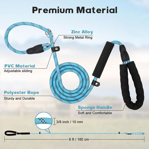 6 FT Dog Training Leash Durability No Pull Polyester Loop Dog Lead Rope with Two Padded Handles and Reflective Thread for Small and Medium Dogs, Black in Saudi Arabia