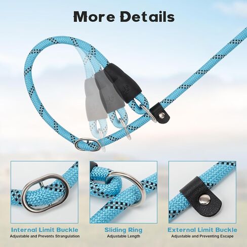 6 FT Dog Training Leash Durability No Pull Polyester Loop Dog Lead Rope with Two Padded Handles and Reflective Thread for Small and Medium Dogs, Black in Saudi Arabia