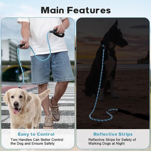 6 FT Dog Training Leash Durability No Pull Polyester Loop Dog Lead Rope with Two Padded Handles and Reflective Thread for Small and Medium Dogs, Black in Saudi Arabia