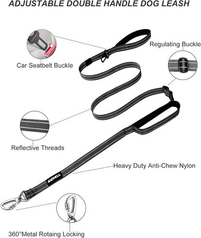 AUBELL Double Handle Tactical Dog Leash Heavy Duty for Small and Medium Large Dogs,Reflective Adjustable Nylon Dog Leash That Pull with Car Seatbelt for Training,4.5-6FT，Purple in Kuwait