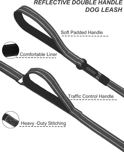 AUBELL Double Handle Tactical Dog Leash Heavy Duty for Small and Medium Large Dogs,Reflective Adjustable Nylon Dog Leash That Pull with Car Seatbelt for Training,4.5-6FT，Purple in Kuwait