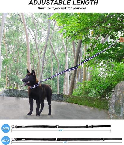 AUBELL Double Handle Tactical Dog Leash Heavy Duty for Small and Medium Large Dogs,Reflective Adjustable Nylon Dog Leash That Pull with Car Seatbelt for Training,4.5-6FT，Purple in Kuwait