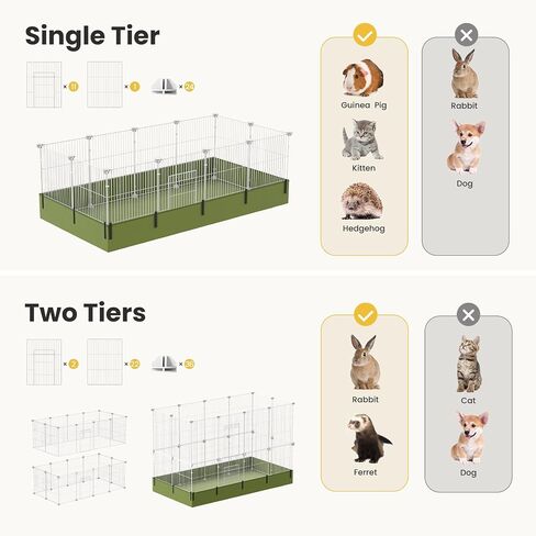 C&C Guinea Pig Cage - 12 Panels Expandable Pet Playpen with Waterproof Liner, Small Animal Enclosure for Rabbit, Bunny, Puppy, Kitten, Ferret, Indoor/Outdoor Yard Fence, Black in Saudi Arabia