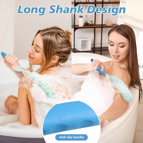 15.35" Back Bath Brush with Sponge,Back Scrubber Bath Mesh with Curved Long Handle Bath Body Brush for Elderly Aid Bathing and Shower in Kuwait