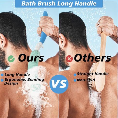 15.35" Back Bath Brush with Sponge,Back Scrubber Bath Mesh with Curved Long Handle Bath Body Brush for Elderly Aid Bathing and Shower in Kuwait
