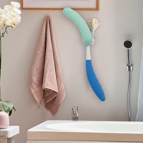 15.35" Back Bath Brush with Sponge,Back Scrubber Bath Mesh with Curved Long Handle Bath Body Brush for Elderly Aid Bathing and Shower in Kuwait