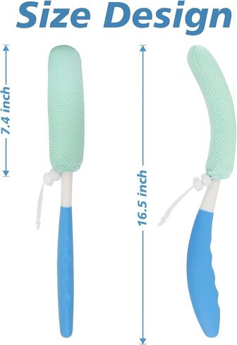 15.35" Back Bath Brush with Sponge,Back Scrubber Bath Mesh with Curved Long Handle Bath Body Brush for Elderly Aid Bathing and Shower in Kuwait