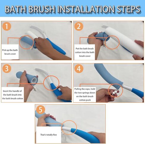 15.35" Back Bath Brush with Sponge,Back Scrubber Bath Mesh with Curved Long Handle Bath Body Brush for Elderly Aid Bathing and Shower in Kuwait
