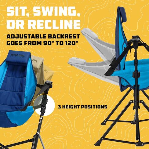 Wise Owl Outfitters Ultimate Comfort Camping Hammock Chair - Adjustable Height, Backrest, and Padded Seat - Perfect for Short & Tall Adventurers - Green in Saudi Arabia