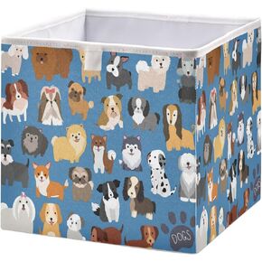 Ollabaky Closet Storage Bin Cute Dog Puppy Fabric Storage Cube Collapsible Waterproof Basket Box Toy Bin Clothes Organizer for Shelves Drawers, R