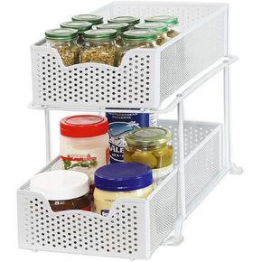 Simple Houseware 2 Tier Sliding Cabinet Basket Organizer Drawer, White