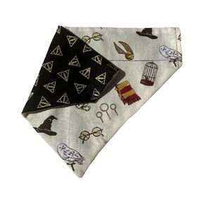 Reversible Slip On Dog Bandana | Wizard School | Slip Over The Collar Bandana | Movie Dog Bandana | Harry | Small Medium Large Dogs (Deathly Hallows & Misc Objects, M)