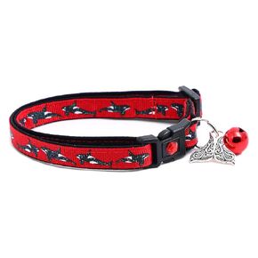 Orca Whales on Red Cat Collar - Safety - Breakaway - Charm and Bell - Pugs2Persians (Small(10lbs & Less), Red)
