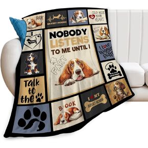 Dog Blanket Fleece Soft Warm Plush Basset Hound Cute Dog Throw Blanket Lightweight Plush Fuzzy Cozy Funny Dog Animal Blanket Gift for Girls Boys Kids Adult Suitable for Couch Sofa Bed 50"X40"