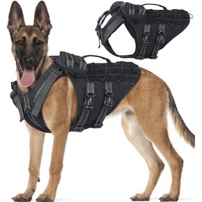 DORA BRIDAL Tactical Dog Harness with Handle for Small Medium and Large Dogs, Dog Winter Coat with Harness, 6X Buckle, Reflective Adjustable Military Service Dog Harness with Pouches, Black, XL