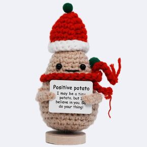 Handmade Mini Positive Crochet Animals,Cute Emotional Support Bee with Wooden Base,Funny Stuff Knitted Doll Stitch Gifts Under 10 Dollars for Women Friend Teen Girl Graduation Birthday Decoration