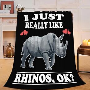 Rhino Blanket Warm Soft Cozy I Just Really Like Rhinos Throw Blanket Gifts for Boys Men Plush Fluffy Rhino Stuff Fleece Flannel Gifts Blankets for Kids Adults 50"X40"