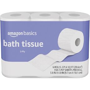 Amazon Basics 2-Ply Toilet Paper 6 Rolls = 24 Regular Rolls, 350 Sheets, (1 Pack of 6), Unscented