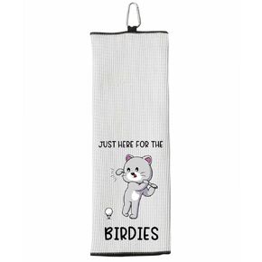 Just Here for the Birdies Funny Cat Tri-fold 100% Microfiber Waffle Weave Golf Towel for Women Men