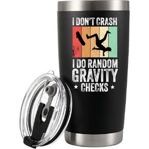 Panvola I Don’t Crash I Do Random Gravity Checks Skateboard Gifts Vacuum Insulated Tumblers Skateboarding Son Brother Boyfriend Friend Skateboarder Skaters Travel Mug 20 oz Black