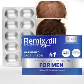 Remixidil Hair Growth Supplements for Men | Hair & Beard Growth Vitamins | Clinically Tested for Thicken & Strengthen Hair | Fast-Acting Supplement for Boosting Volume | 60 Capsules