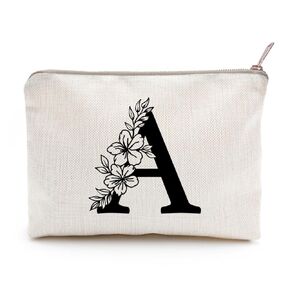 Monogram Toiletry Makeup Bag Personalized Travel Cosmetic Bag Floral Initial Cosmetic Bag, Personalized Floral Makeup Bag, Initial Cosmetic Bag, Custom Make Up Bag, Floral Bag (A)