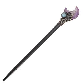 Wooden Moon Chopstick Hairpin Crystal Amethyst Labradorite Handcraft Gift for Her… (Amethyst)