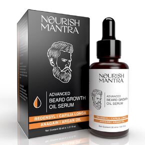 NOURISH MANTRA - Advanced Beard Growth Oil Serum | Made with Redensyl, Capilia Longa, Argan Oil, Vitamin E and Jojoba Oil for Fuller, Thicker & Healthier Beard Growth | Beard Oil Serum For Men | 30 ml