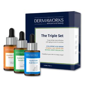 DERMAWORKS Skin Care Set - Vitamin C Face Serum, Retinol Serum & Hyaluronic Acid Serum – Serum for Face Anti Aging Skin Care Set - Brightening, Dark Spot Correcting, Acne Treatment Facial Serum