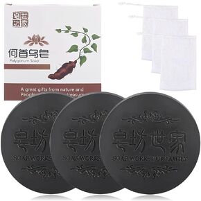 Black & Thick Hair Fallopia Multiflora Shampoo Bar,Polygonum Soap with Foaming Net,He Shou Wu Extract Shampoo,Deeply Cleanses Hair Scalp,Organic Moisturizes Repairs Hair Damage (3pcs)